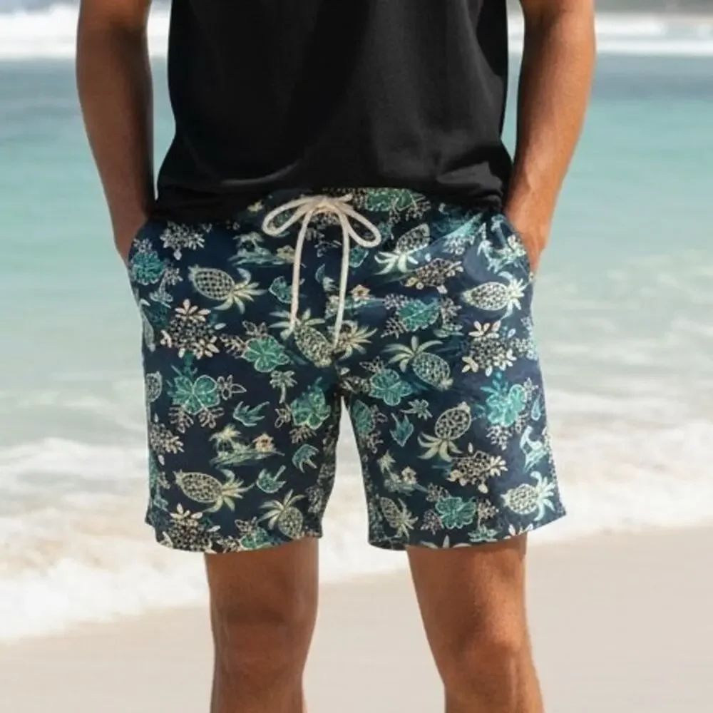 J. Crew Flex Swim Trunks Mens Sz 28 Blue Pineapple Tropical Floral Board Shorts